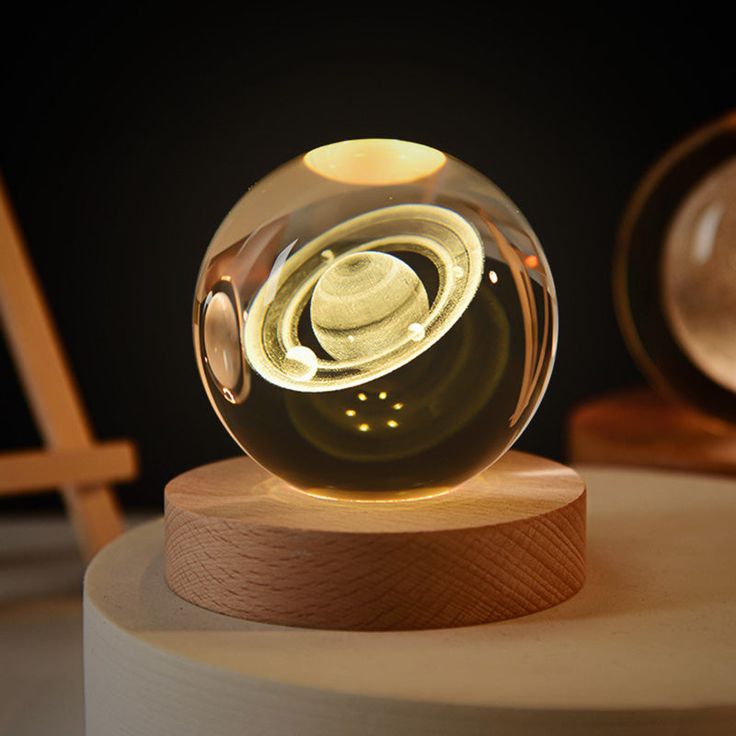 Luminária de Esfera Crystal Led 3D Espaço, Planeta, Lua, Nebulosa, Saturno, Sistema Solar